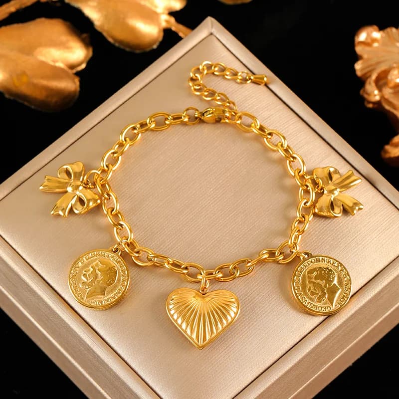 Gold Color Round Portrait Bangle Bracelet