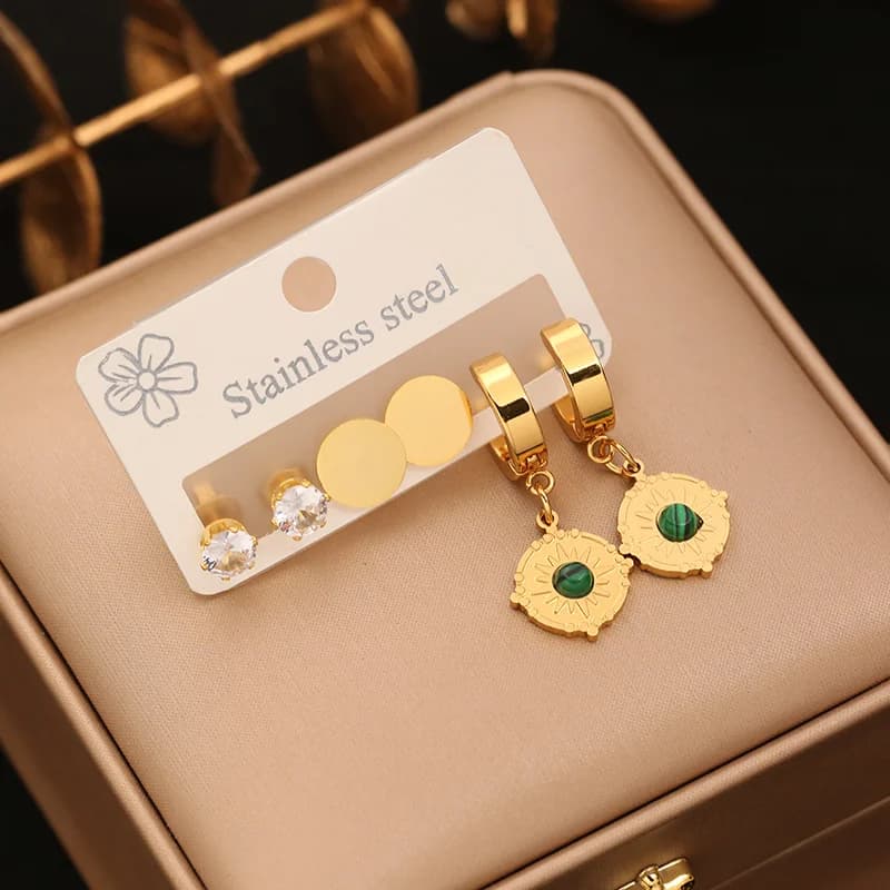 3-Pair Five-Pointed Star Zircon Stud Earring Set