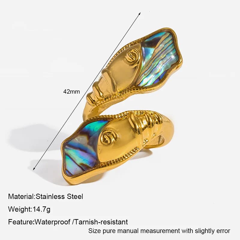 Abalone Shell Adjustable Open Ring, Stainless Steel