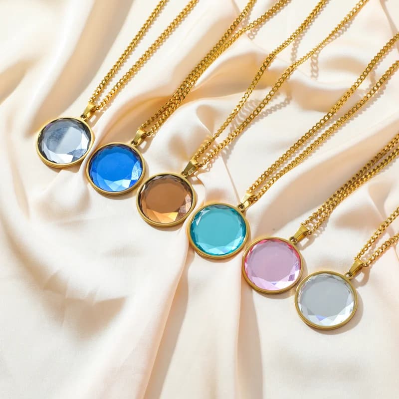Round Crystal Pendant Choker Necklace