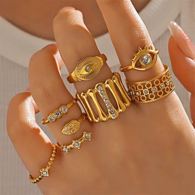 Gold Color Eye Zirconia Charm Statement Ring