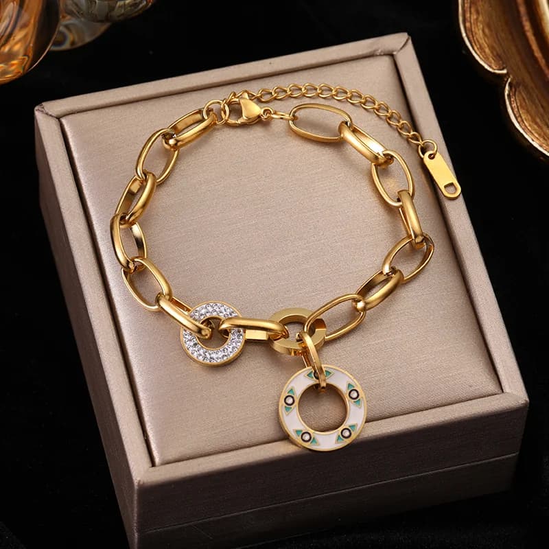 Thick Geometric Chain Bracelet, Gold Stainless Steel