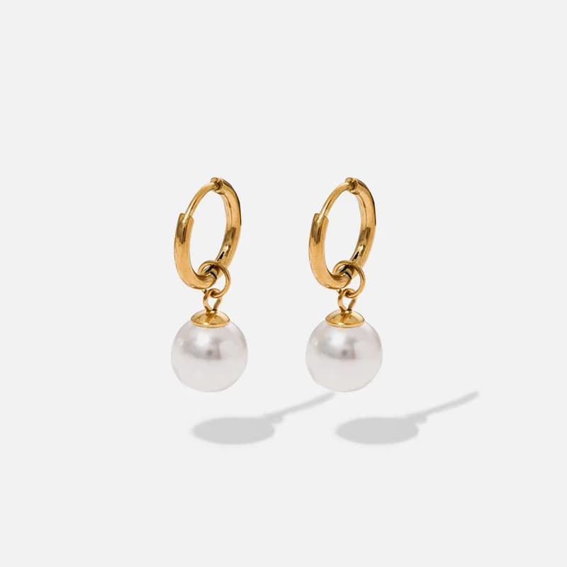 Gold Heart Pearl Rose Hoop Earrings