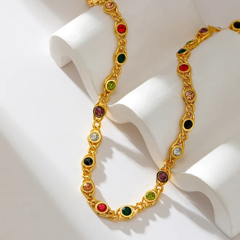 Colorful Zirconia Chain Choker Necklace