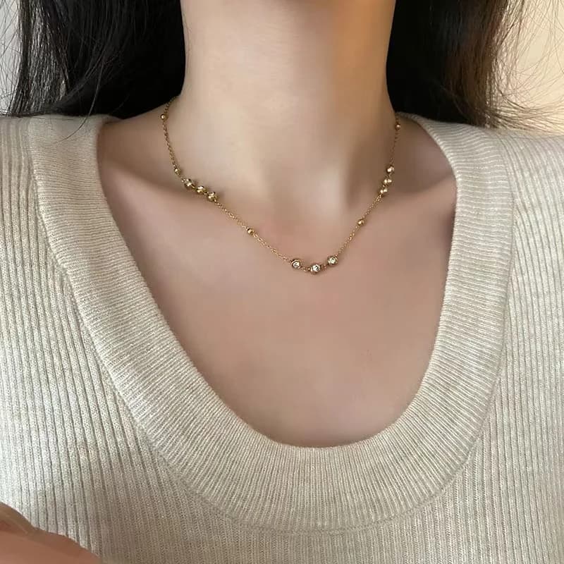 Bling Zirconia Necklace, 18K Gold PVD Plated