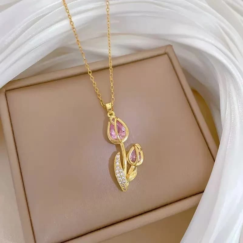 Tulip Flower Cubic Zirconia Collar Necklace