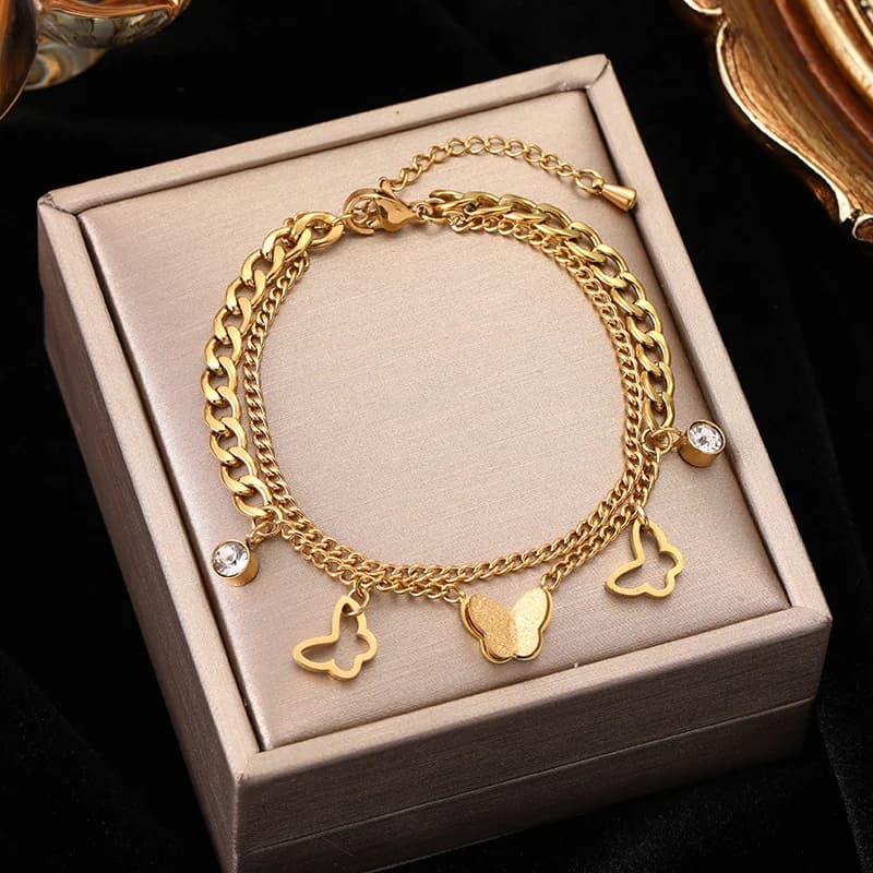 Cubic Zirconia Butterfly Chain Bracelet