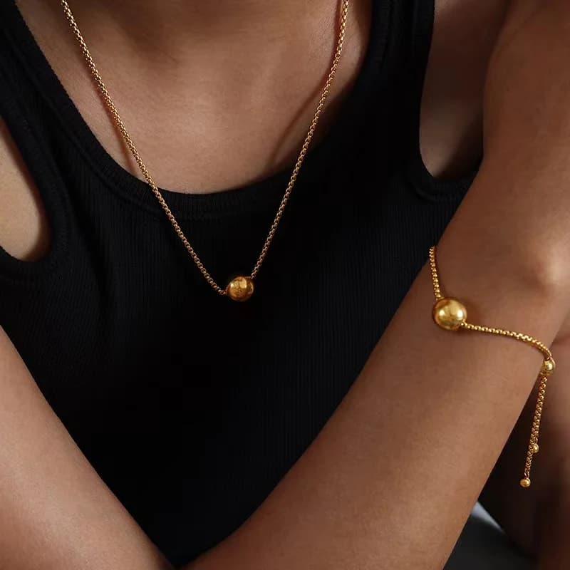 316L Stainless Steel Gold Bead Ball Jewelry Set