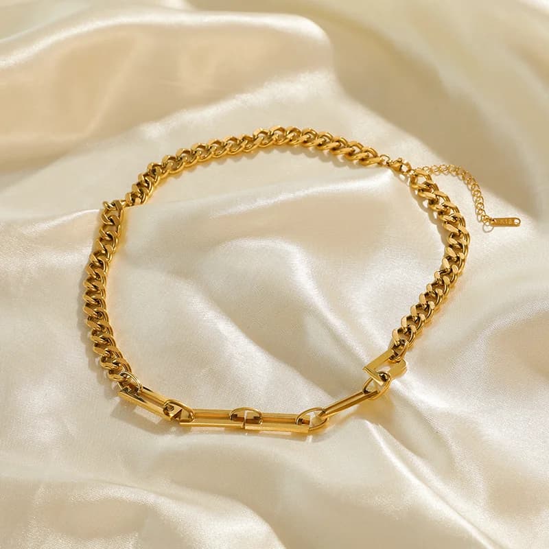 Big Link Chain Collar Necklace, Gold Color