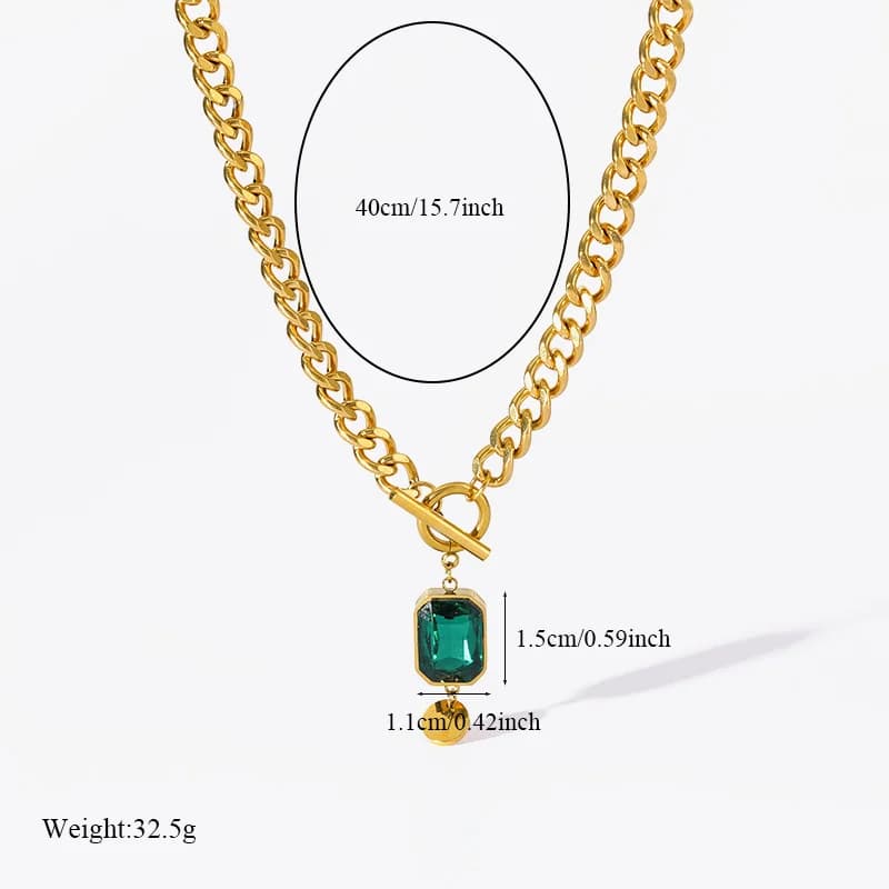 316L Stainless Steel Green Crystal Zircon Pendant Necklace