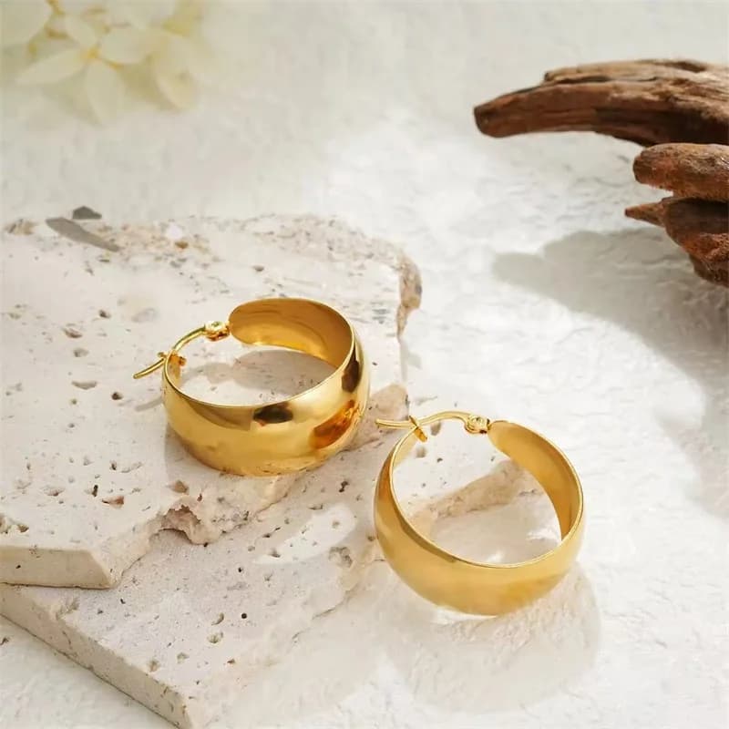Stainless Steel Gold Round Hoop Earrings