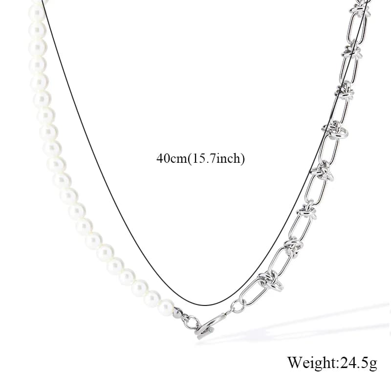 Asymmetric Pearl Necklace and Bracelet Set, Silver