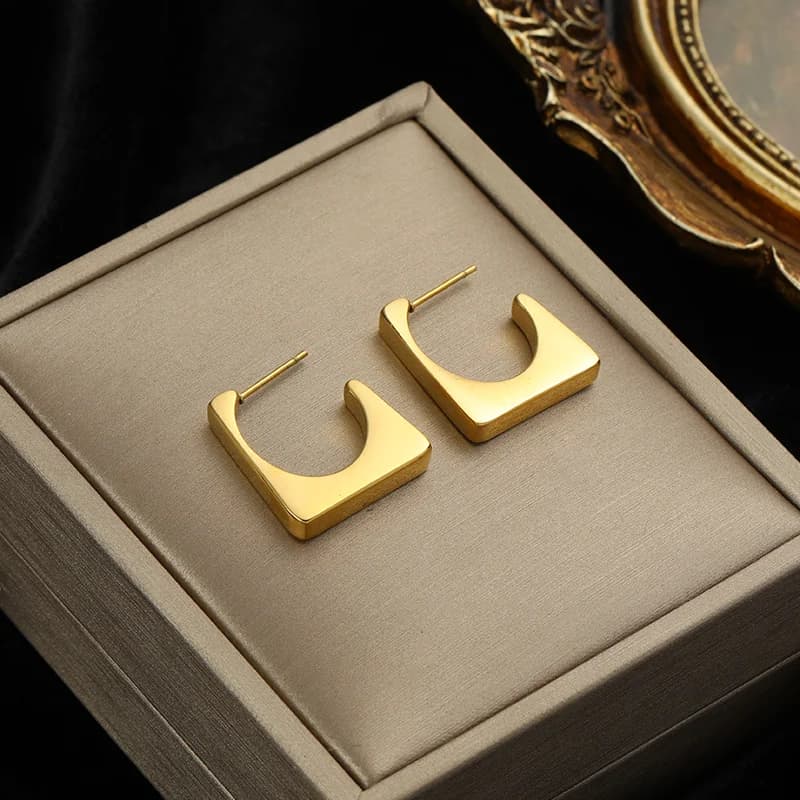 Simple Hoop Earrings, Gold Color Stainless Steel