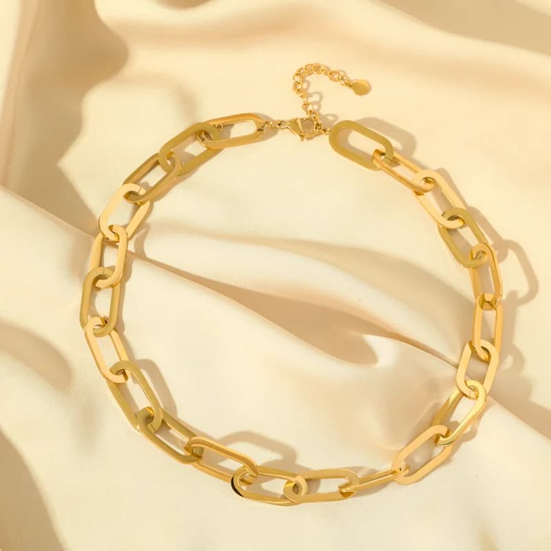 Stainless Steel Gold Thick Link Chain Necklace