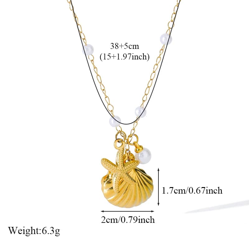Stainless Steel Shell Starfish Pearl Pendant Necklace