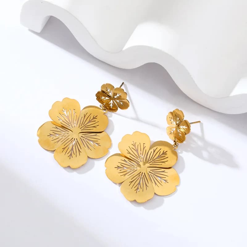 316L Stainless Steel Gold Color Geometric Dangle Earrings