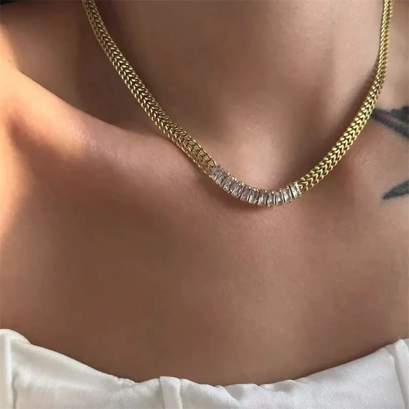 Metal Charm Statement Collar Necklace, Gold Plated