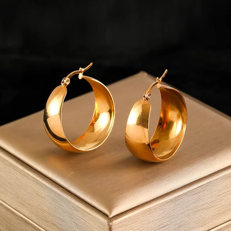 Geometric Chunky Hoop Earrings, Gold PVD Texture