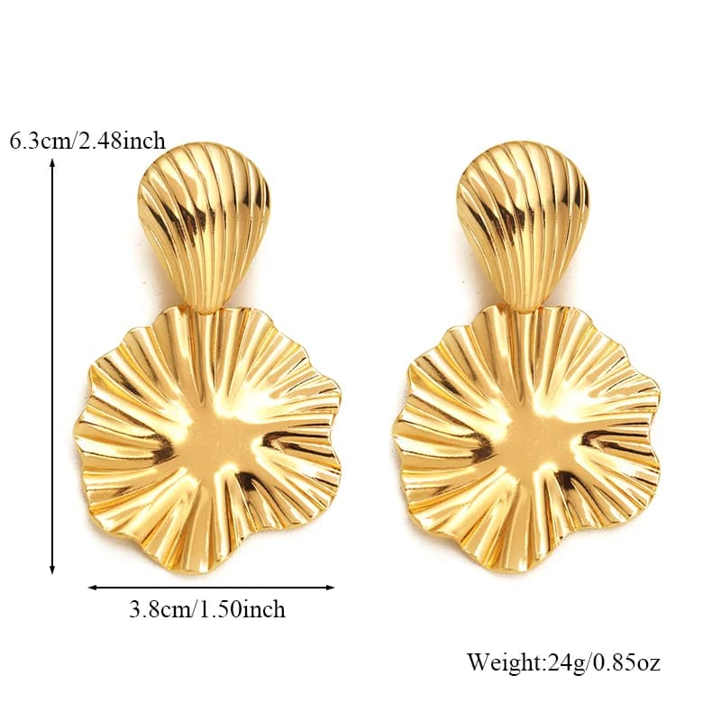 Stainless Steel Pleated Stud Drop Earrings