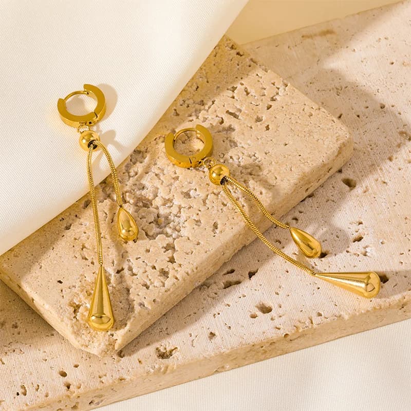 Waterdrop Tassel Drop Earrings, Gold Stainless Steel