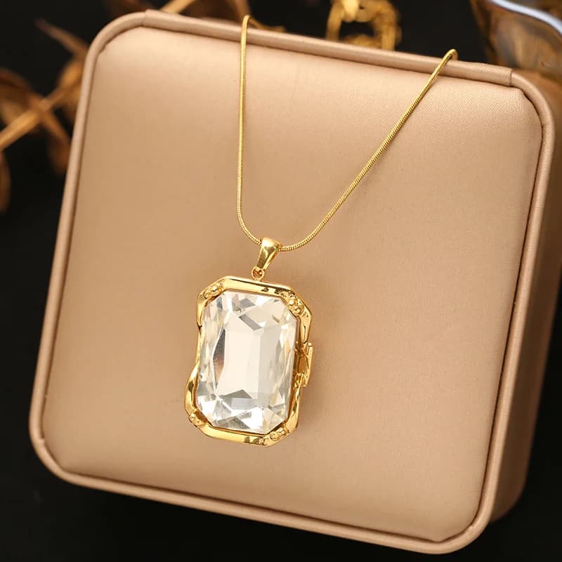 Large Square Zirconia Crystal Pendant Necklace