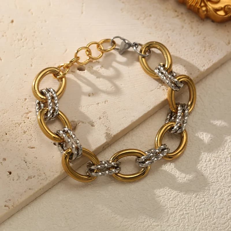 316L Stainless Steel Two-Tone Thick Chain Bangle