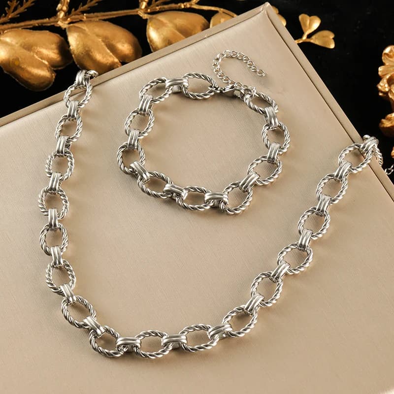316L Stainless Steel Gold Plated Link Chain Set