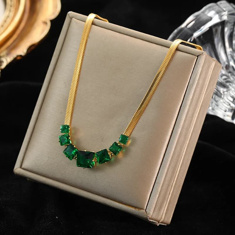 Gold Color Zircon Chain Choker Necklace