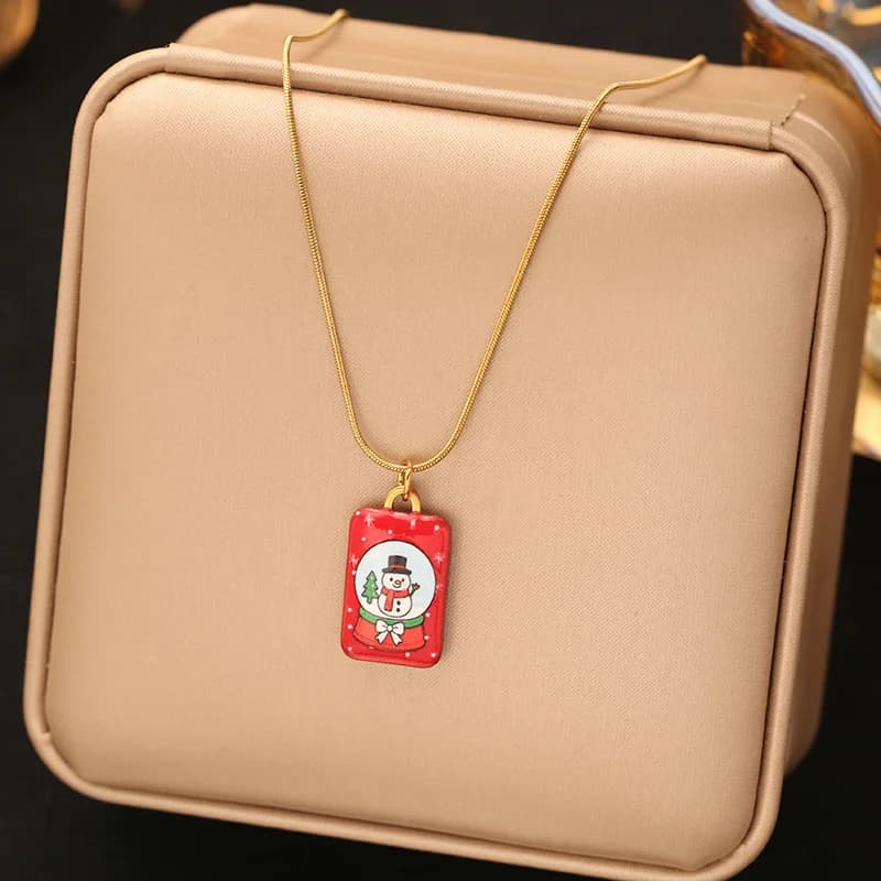 Reindeer Enamel Pendant Necklace