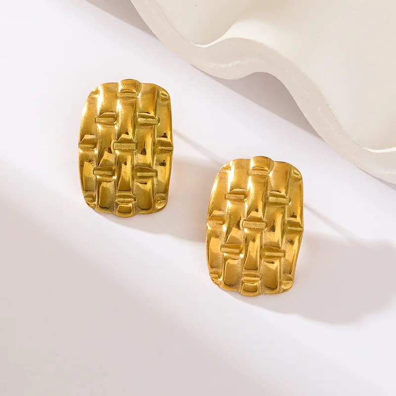 Geometric Stud Earrings, Gold Color Stainless Steel