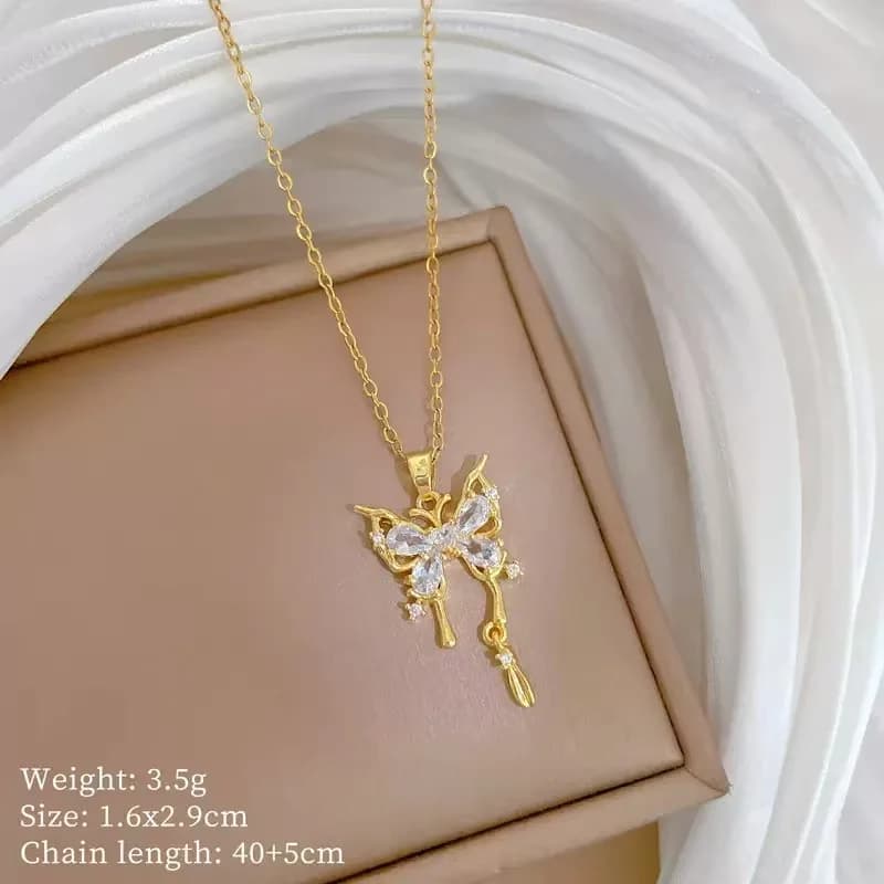 316L Stainless Steel Cubic Zircon Dragonfly Pendant Necklace