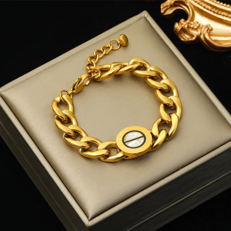 Multilayer Thick Chain Bangle, Gold Stainless Steel