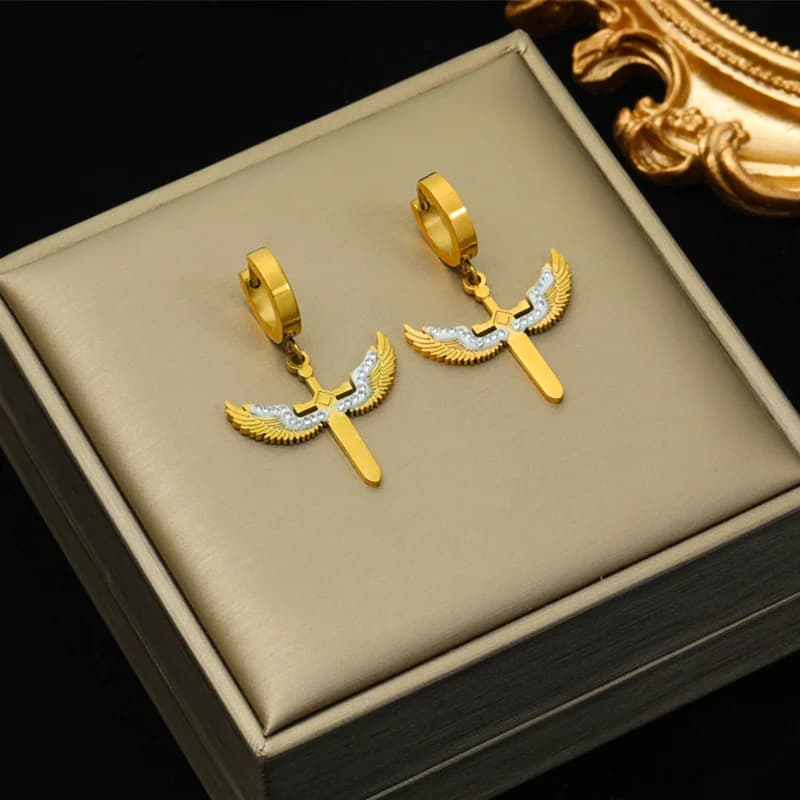 Phoenix Leopard Cross Pearl Earrings