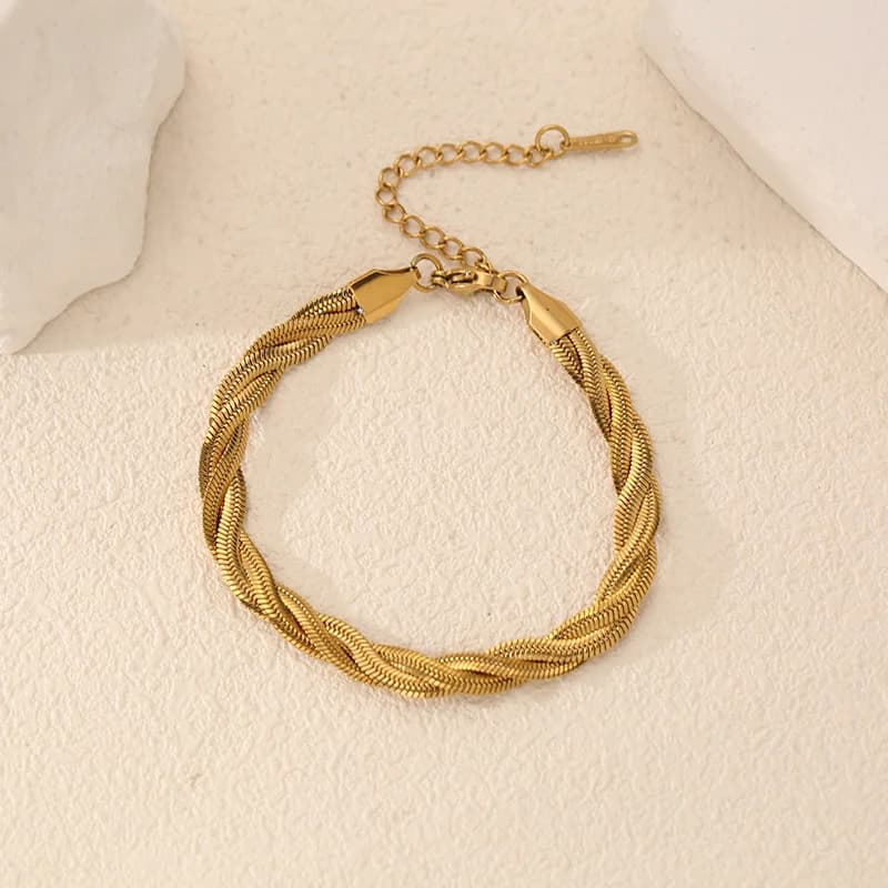 Stainless Steel Three-Layer Crossed Chain Bangle