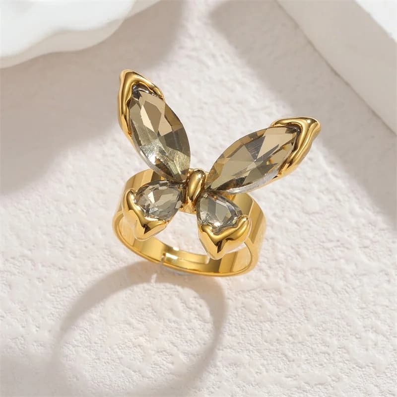 Adjustable Flower Heart Open Ring, Stainless Steel