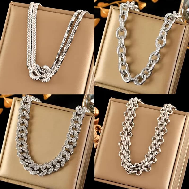 Stainless Steel Silver Chain Choker Necklace