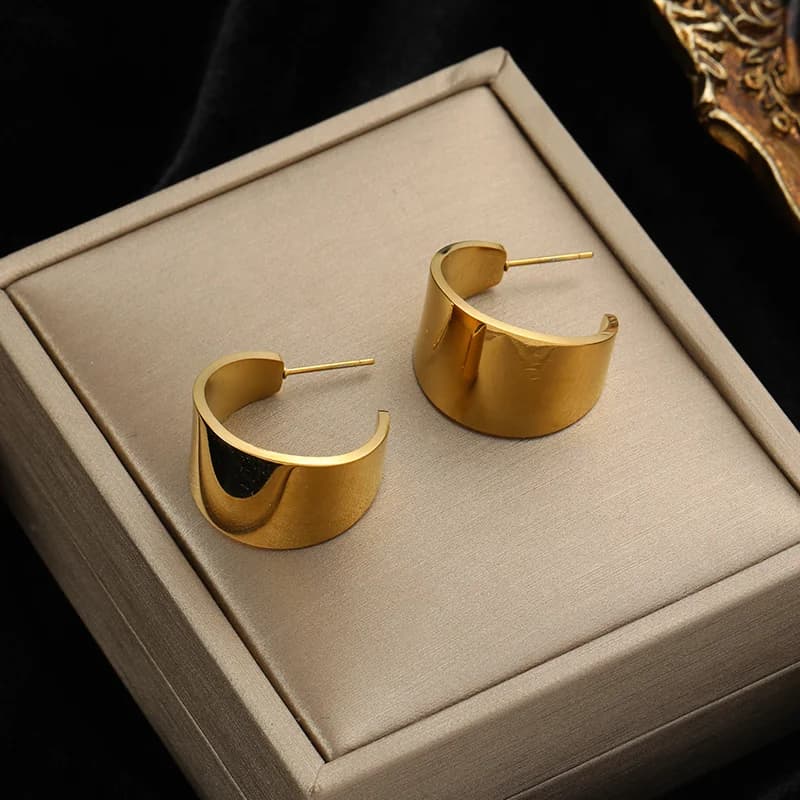 Gold Color Hollow Hoop Huggie Earrings