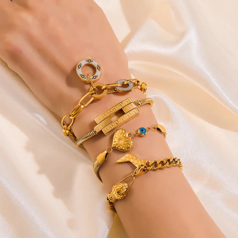 Thick Geometric Chain Bracelet, Gold Stainless Steel