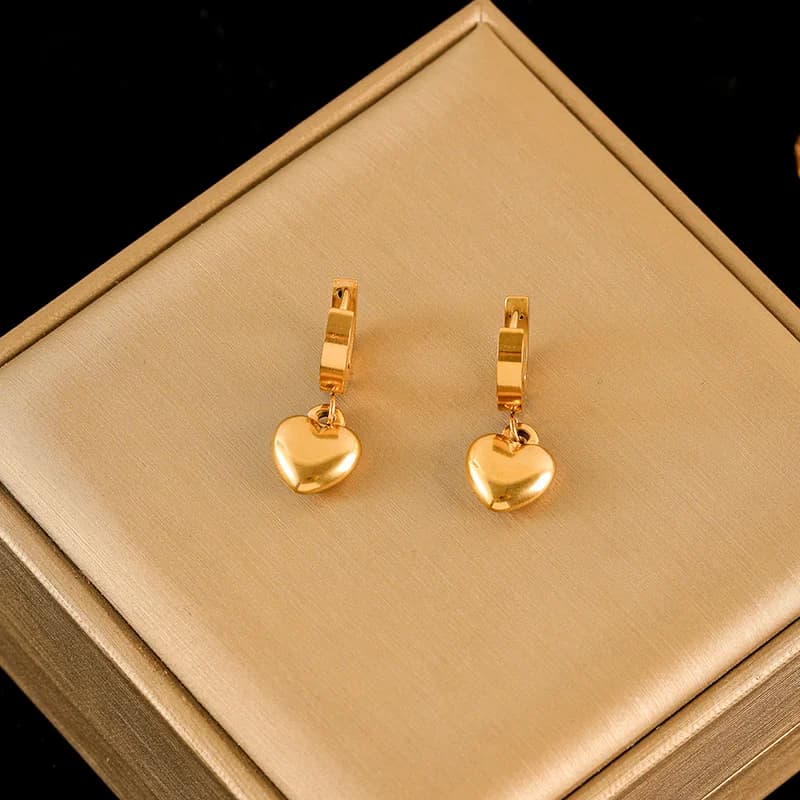 Stainless Steel Heart Jewelry Set, Gold Plated