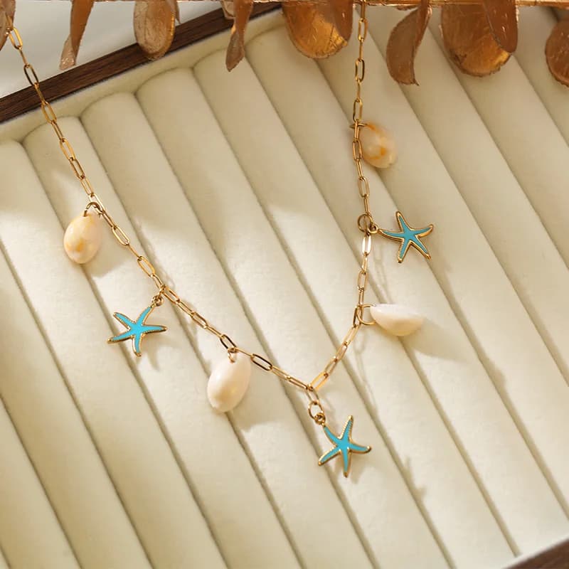 316L Stainless Steel Conch and Starfish Pendant Necklace