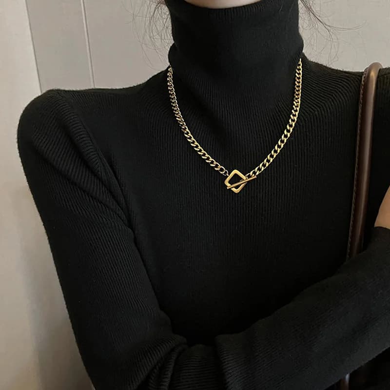 Geometric Stone Pendant Thick Chain Necklace