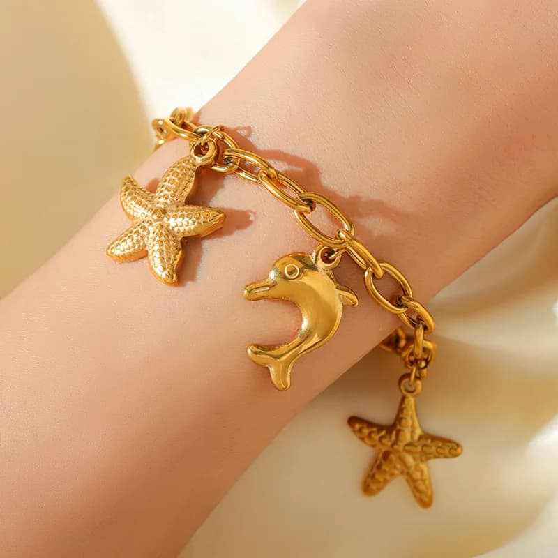 Stainless Steel Starfish Shell Seahorse Bracelet