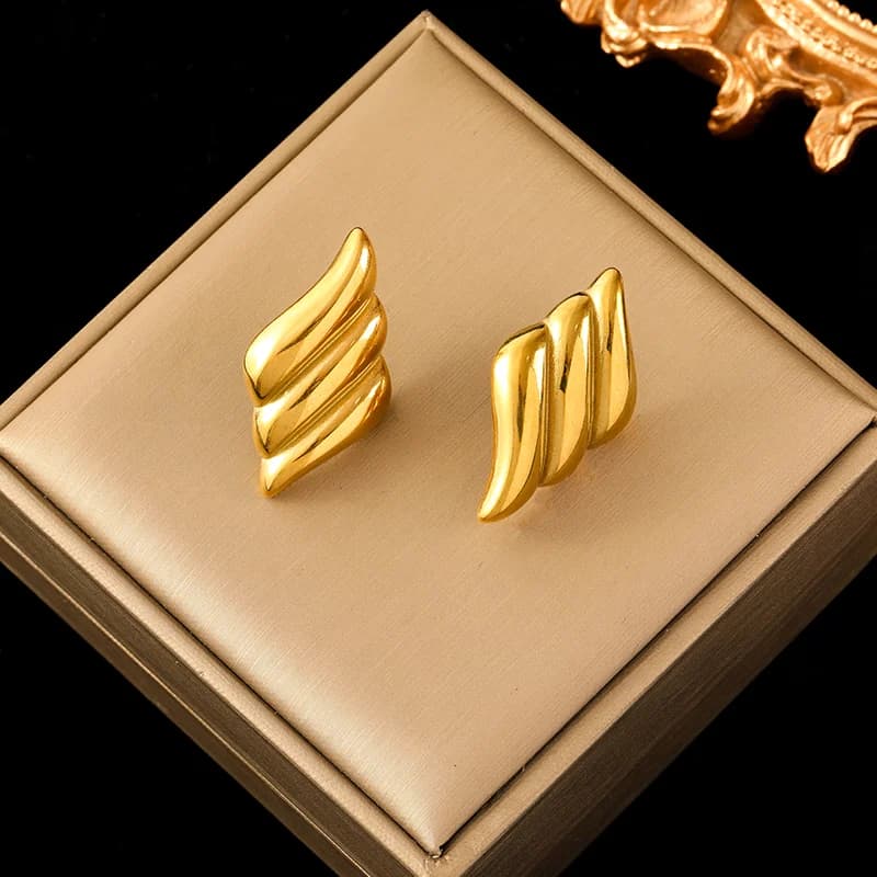 Geometric Stud Earrings, Gold Color Stainless Steel