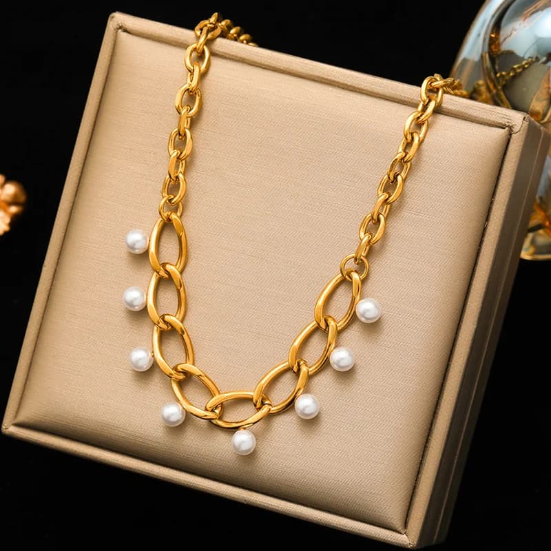 Stainless Steel Double Layer Irregular Pearl Necklace