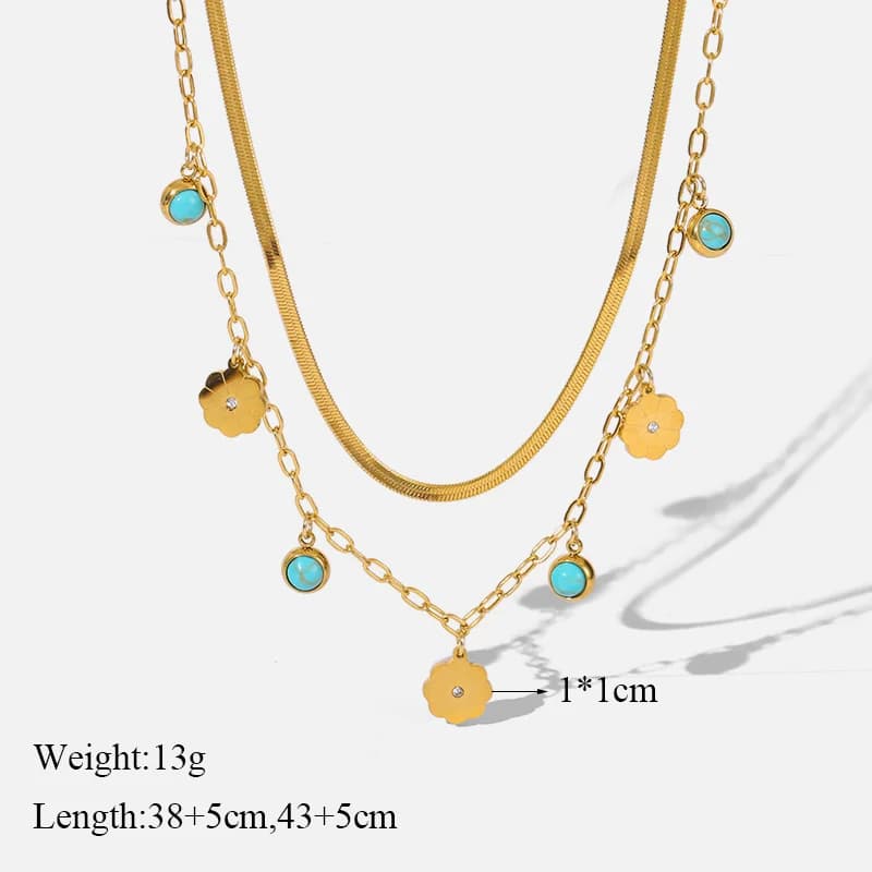 Multilayer Green Stone Pendant Choker Necklace