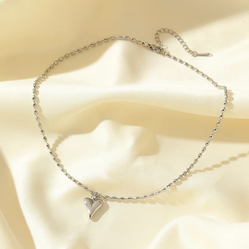 Heart Love Necklace and Earrings Set, Silver