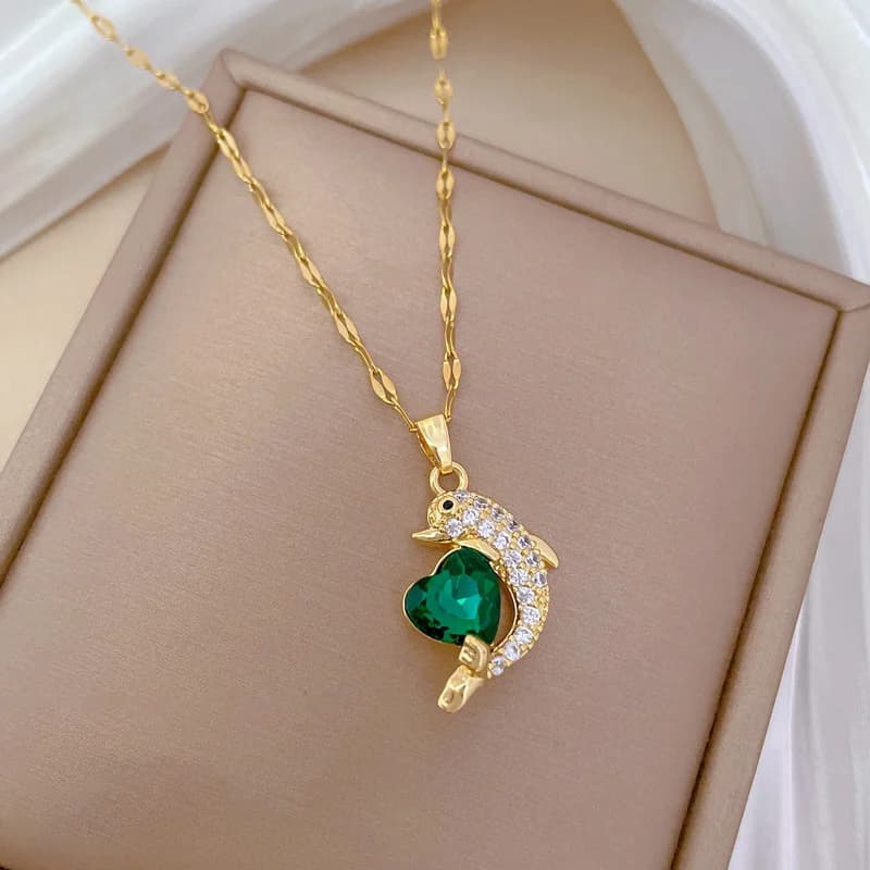 Cubic Zirconia Dolphin Pendant Necklace