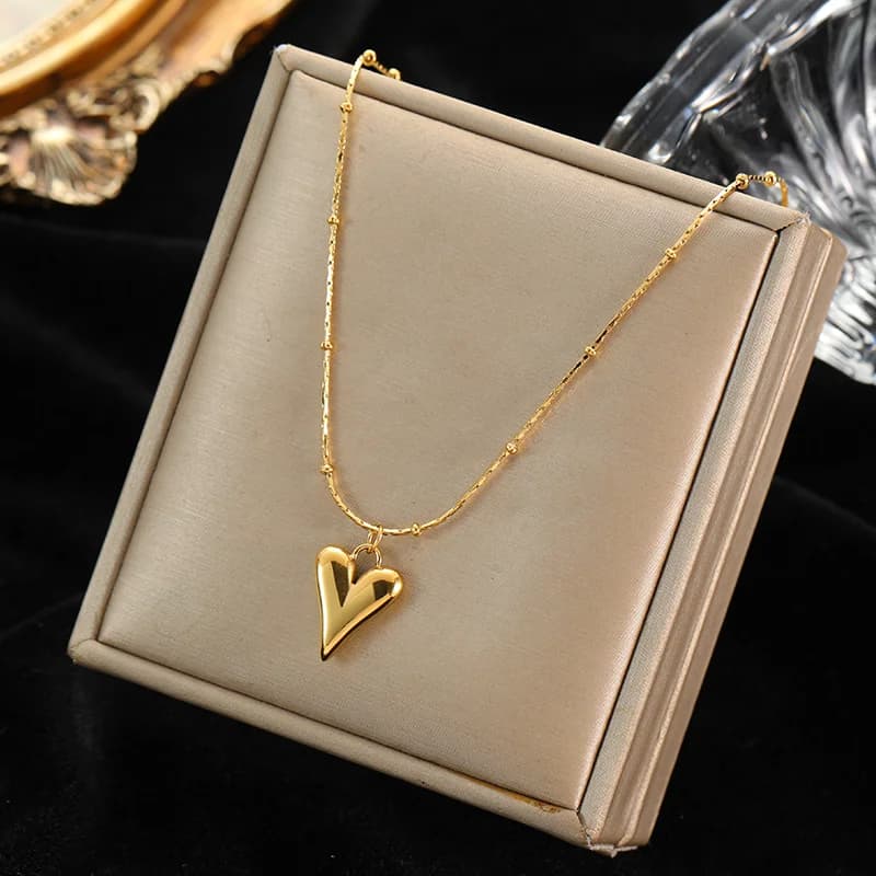 Stainless Steel Heart Jewelry Set, Gold Plated