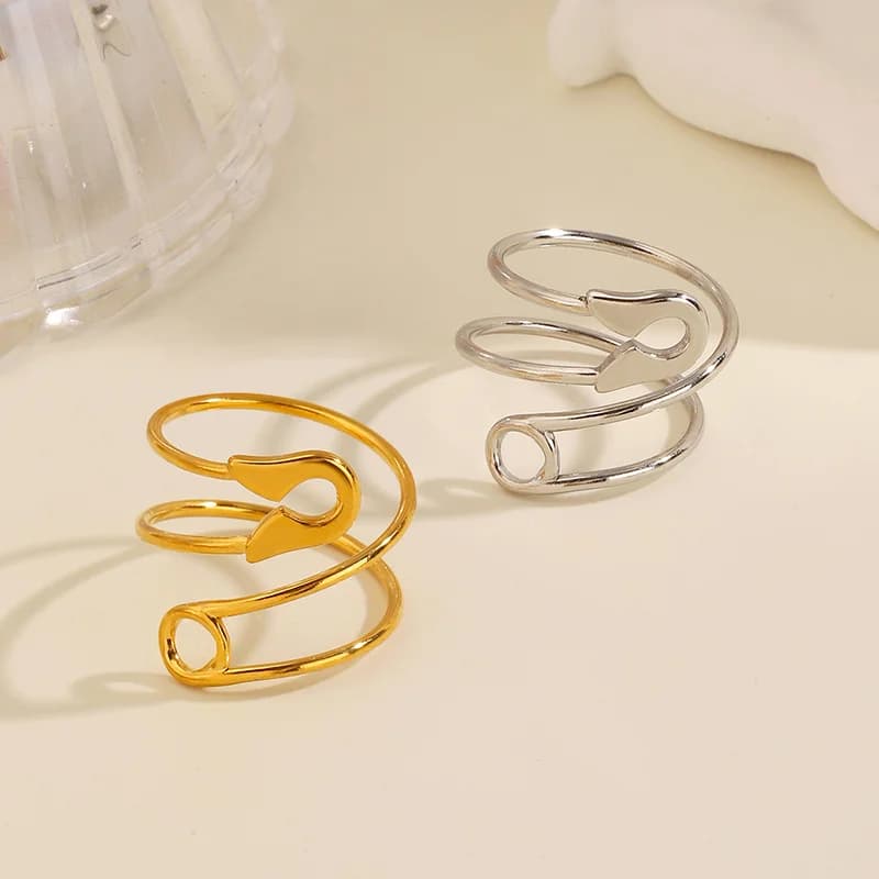 Pin Shape Adjustable Open Ring, 18K Gold PVD Plated