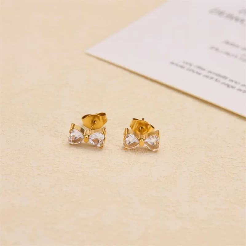 Stainless Steel Bow-Knot Zircon Stud Earrings